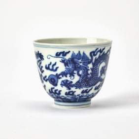 A Chinese Blue and White Porcelain Cup Guangxu Mark, Late Qing-Republic Period