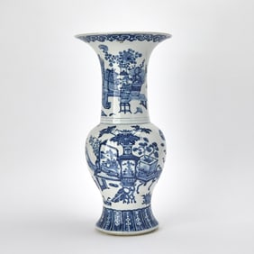 A Chinese Blue and White Porcelain Yenyen Vase Qing Dynasty