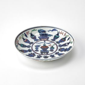 A Chinese Doucai Porcelain Dish Guangxu Mark, Early Republic Period