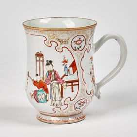 A Chinese Export Famille Rose Porcelain Mug Decorated with Figural Scenes 18th Century