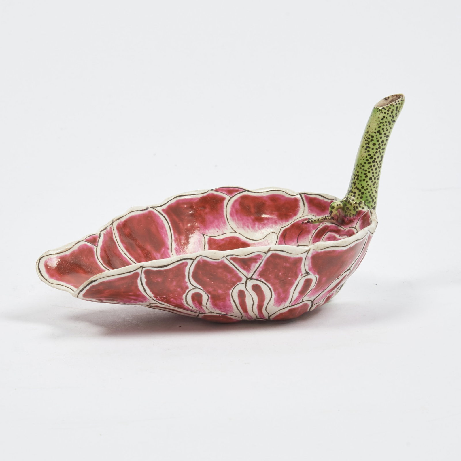 A Chinese Famille Rose Molded Porcelain 'Lotus' Water Dropper Guangxu Mark, Republic Period: Length 7 inches