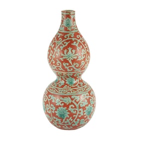 A Chinese Red and Green Glazed Porcelain Vase Jiajing Six-Character Mark but Later