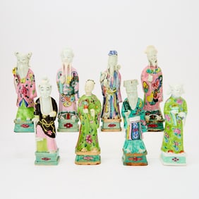 A Group of Eight Chinese Enameled Porcelain Immortals Qing Dynasty