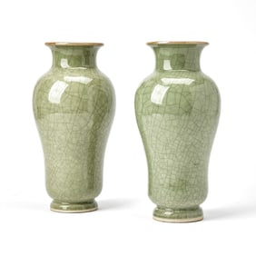 A Pair of Chinese Celadon and Crackle Glazed Porcelain Vases 20th century