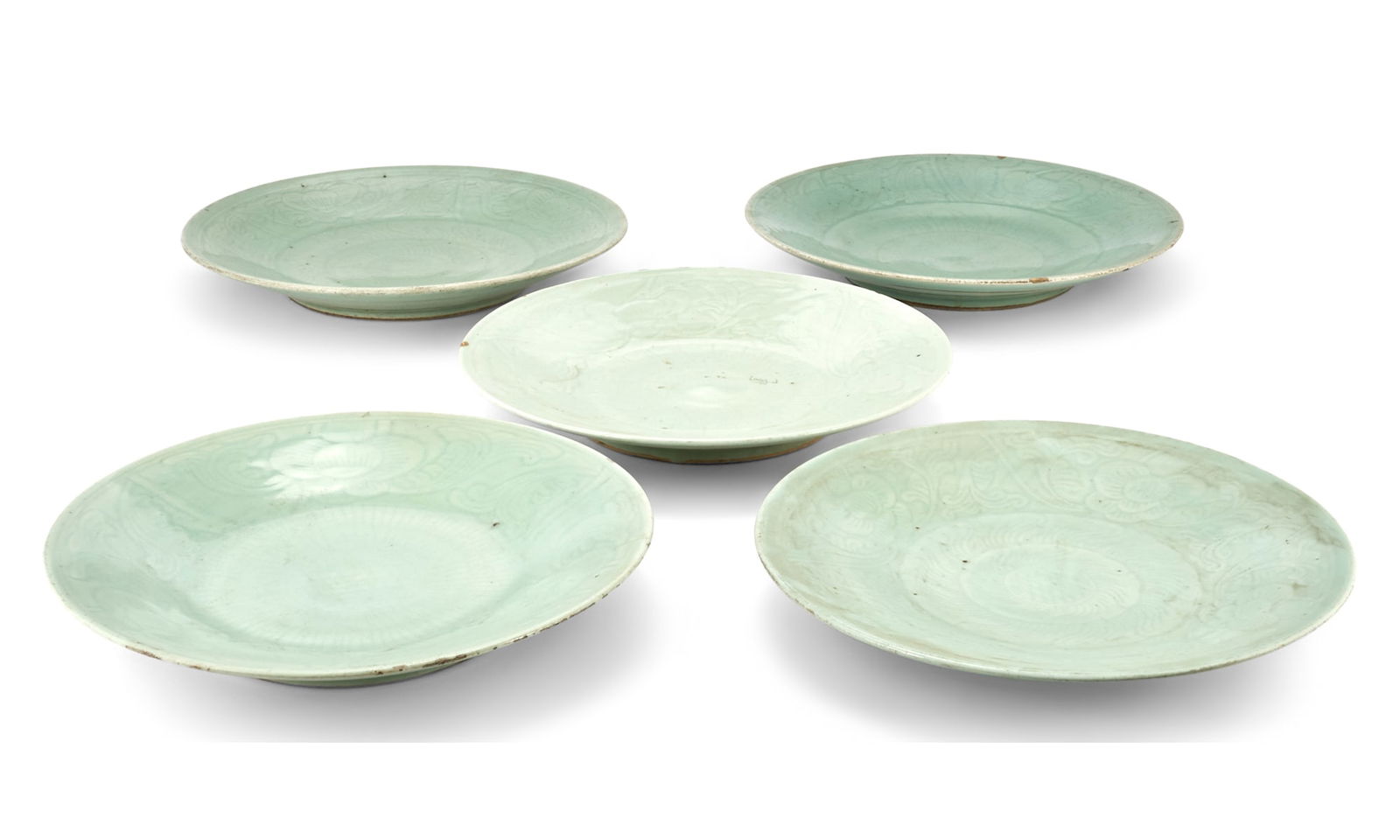 Five Chinese Celadon Porcelain Chargers Qing Dynasty (1 of 7)