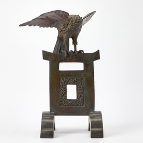 A Japanese Bronze Figural Koro of a Perched Eagle Meiji-Taisho Period