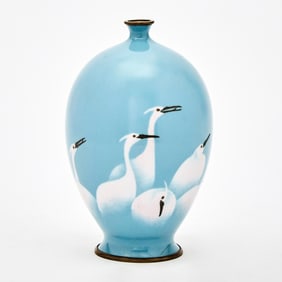 A Japanese Cloisonne Enamel Ovoid Vase Decorated with Ho-ho Birds Meiji Period