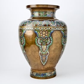 A Large Japanese Bronze and Champlevé Enamel Vase Early 20th century