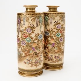 A Pair of Japanese Satsuma Earthenware Vases Meiji Period