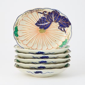 A Group of Six Japanese Arita Molded Porcelain Oval Dishes Meiji-Taisho Period