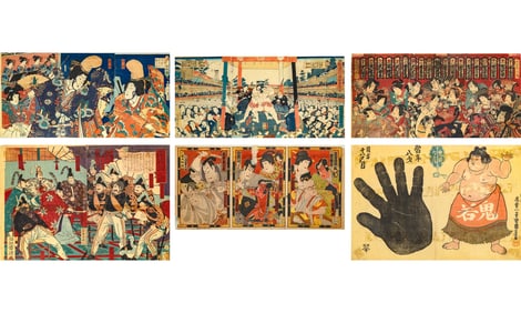 A Group of Japanese Ukiyo-e Woodblock Prints 19th Century