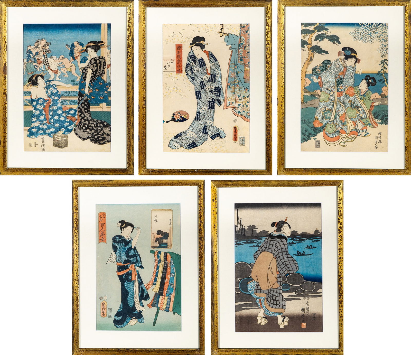 Group of Five Utagawa School Japanese Woodblock Prints Late 19th-early 20th century (1 of 11)