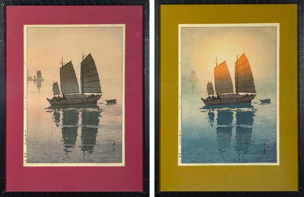 A Companion Pair of Japanese Shin-Hanga Woodblock Prints Hiroshi Yoshida, Showa Period