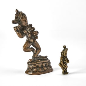 Two Nepalese Bronze Figural Sculptures 17th century or earlier