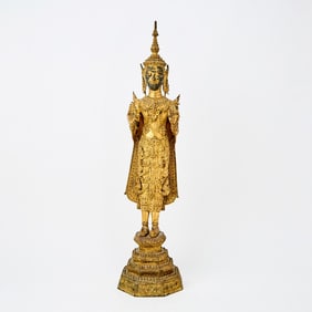 A Thai Gilt Lacquered Bronze Figure of Standing Buddha 18th-19th century