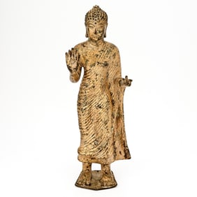 A Thai Gilt Bronze Standing Buddha 20th century