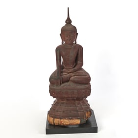 A Large Cambodian Lacquered Wood Seated Buddha 19th-20th century