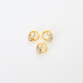 Aldo Cipullo Pair of Two-Color Gold and Diamond Hoop Earclips and Single Earclip