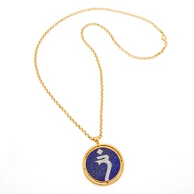 Gold, Lapis and Diamond 'Godolphin' Pendant with Chain Necklace