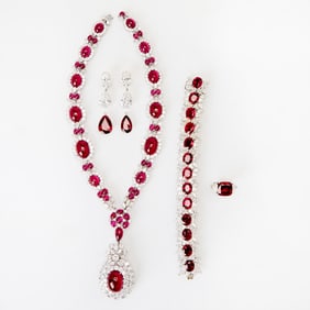Group of White Gold, Metal, Synthetic Ruby and Simulated Diamond Jewelry