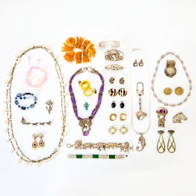 Group of Silver, Metal and Beaded Costume Jewelry and Fragments.