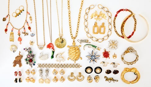 Group of Gold, Gilt-Metal and Rhinestone Costume Jewelry