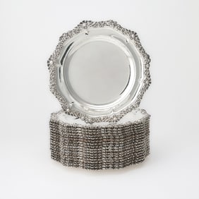 Set of Eighteen Victorian Sterling Silver Dinner Plates
