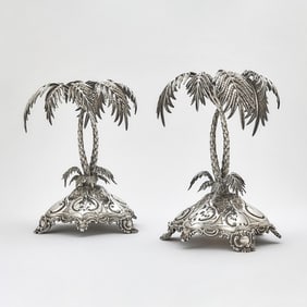 Pair of Silver Plated Palm Tree-Form Stands