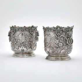 Pair of English Sterling Silver Wine Coolers