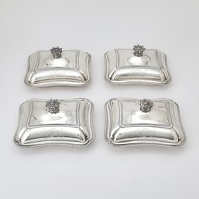 Set of Four George III Sterling Silver Vegetable Dishes and Covers