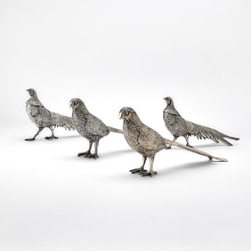 Group of Four Silver Plated Pheasant Table Ornaments