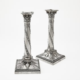 Pair George V Sterling Silver Candlesticks, Retailed by Tiffany & Co.