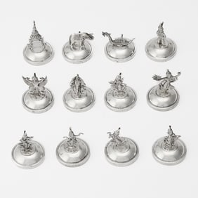 Set of Twelve Thai Sterling Silver Place Card Holders