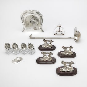 Group of Sterling Silver and Silver Plate Equestrian Themed Items
