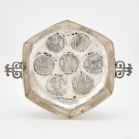 Continental Silver Bowl Inset with Spanish Coins