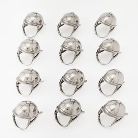 Set of Twelve Silver Plated Novelty Jockey Cap-Form Napkin Rings