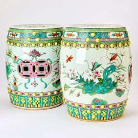 Pair of Enameled Porcelain Garden Seats