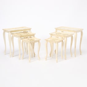 Pair of Italian Rococo Style Botanical Painted Nests of Tables