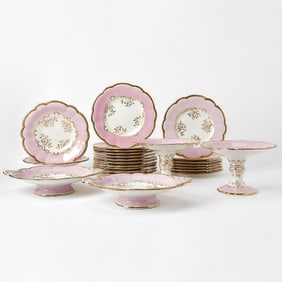 Continental Gilt Decorated Pink Porcelain Dessert Service
