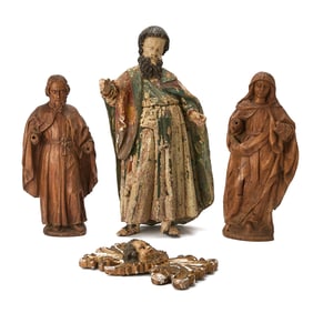 A Group of Four Carved Wood Religious Figures