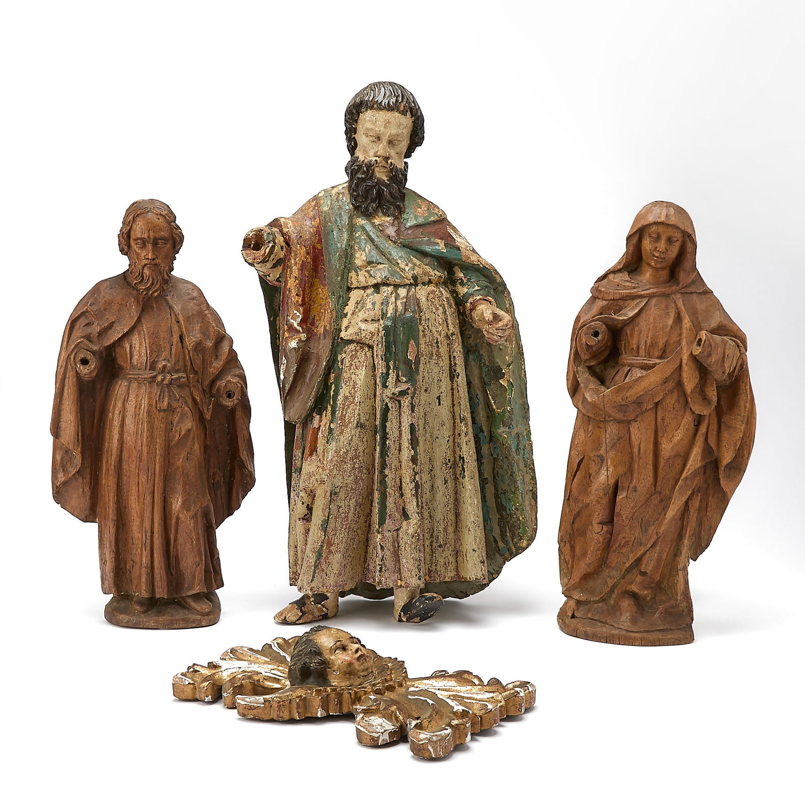 A Group of Four Carved Wood Religious Figures (1 of 8)
