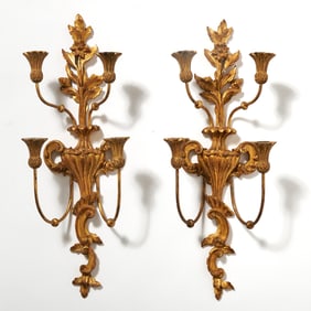 Pair of Continental Giltwood and Metal Four-Light Wall Sconces