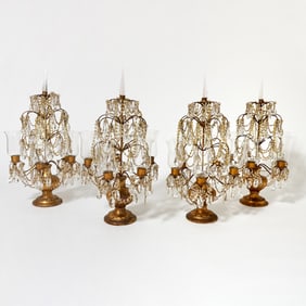 Set of Four Italianate Gilt Wood, Metal and Glass Girandoles