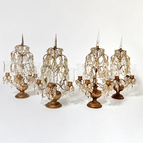 Set of Four Italianate Gilt Wood, Metal and Glass Girandoles