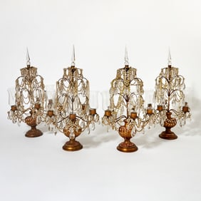 Set of Four Italianate Gilt Wood, Metal and Glass Girandoles