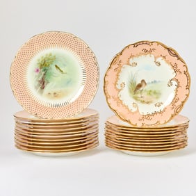 Set of Eleven Mintons Porcelain Bird Decorated Plates, retailed by Tiffany & Co.