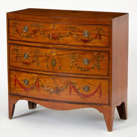 George III Paint Decorated Satinwood Chest of Drawers