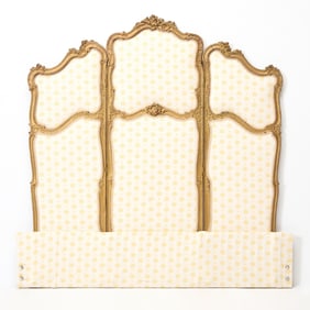 Louis XV Style Upholstered Carved Wood Three Panel Screen