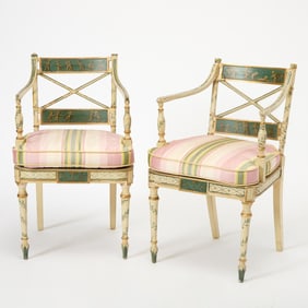 Pair of Regency Style Paint Decorated Armchairs