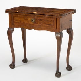 Italian Rococo Walnut Inlaid Fold Over Games Table